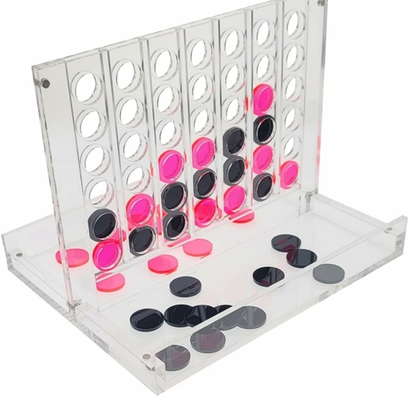 Luxe Acrylic Four In A Row Game w/Acrylic Storage Box (Pink/Black) - Picture 1 of 7